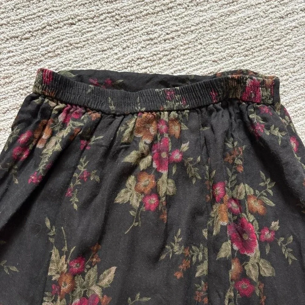 90s black midi skirt floral dark grunge whimsigoth vintage tapestry women's L - Picture 6 of 8